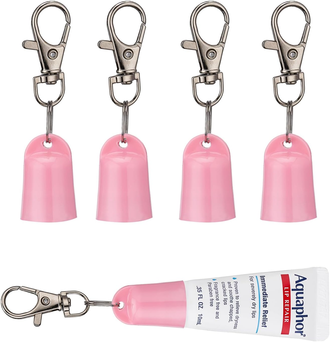 4 PCS Keychain Cap Compatible with Aquaphor 0.35 Oz Lip Balm, Portable Holder Keychain Cap Compatible with Aquaphor Lip Repair Tubes (Pink)