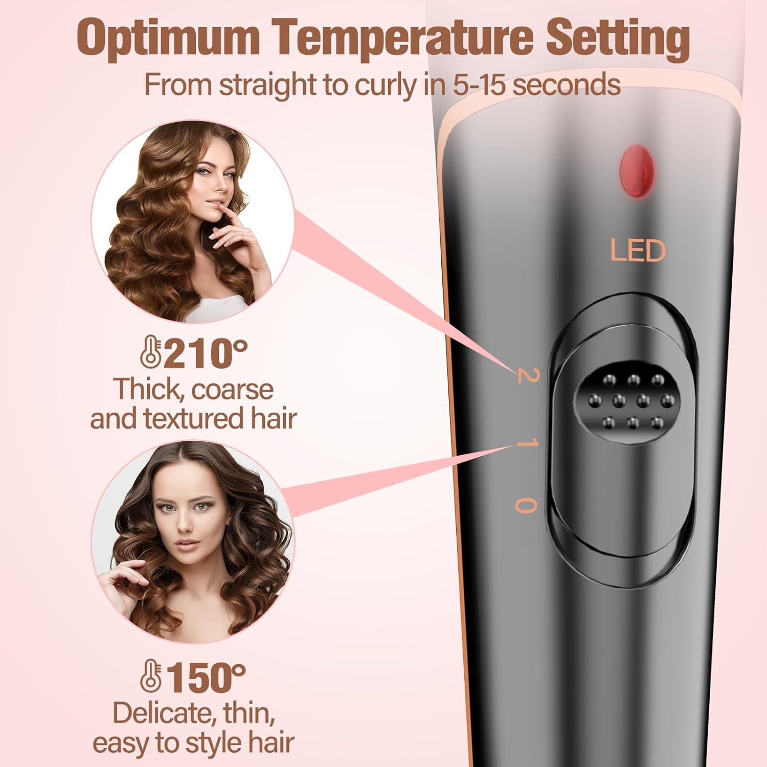 BESTOPE PRO Curling Iron Set 5 in 1 3 Ceramic Barrels for Large Curls and Waves Fast Heating, 2 Temperature Levels, Curlers with Glove and 2 Clips, Anti-Frizz Double Voltage image number 4