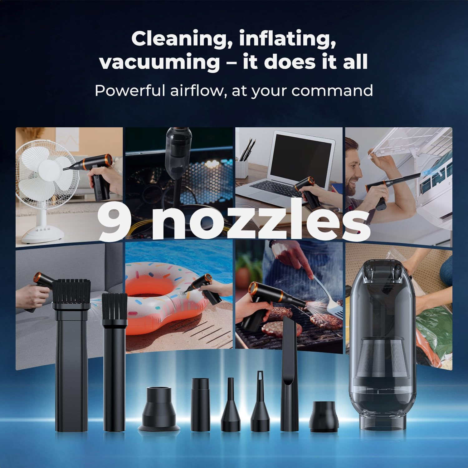 K&F Concept Electric Compressed Air Duster - 300000RPM Vacuum Cleaner, 3 Gear Adjustable, Super Wind Power, Rechargeable Brushless Motor for Deep Computer Clean, Keyboard, Car, Home, Outdoor image number 2