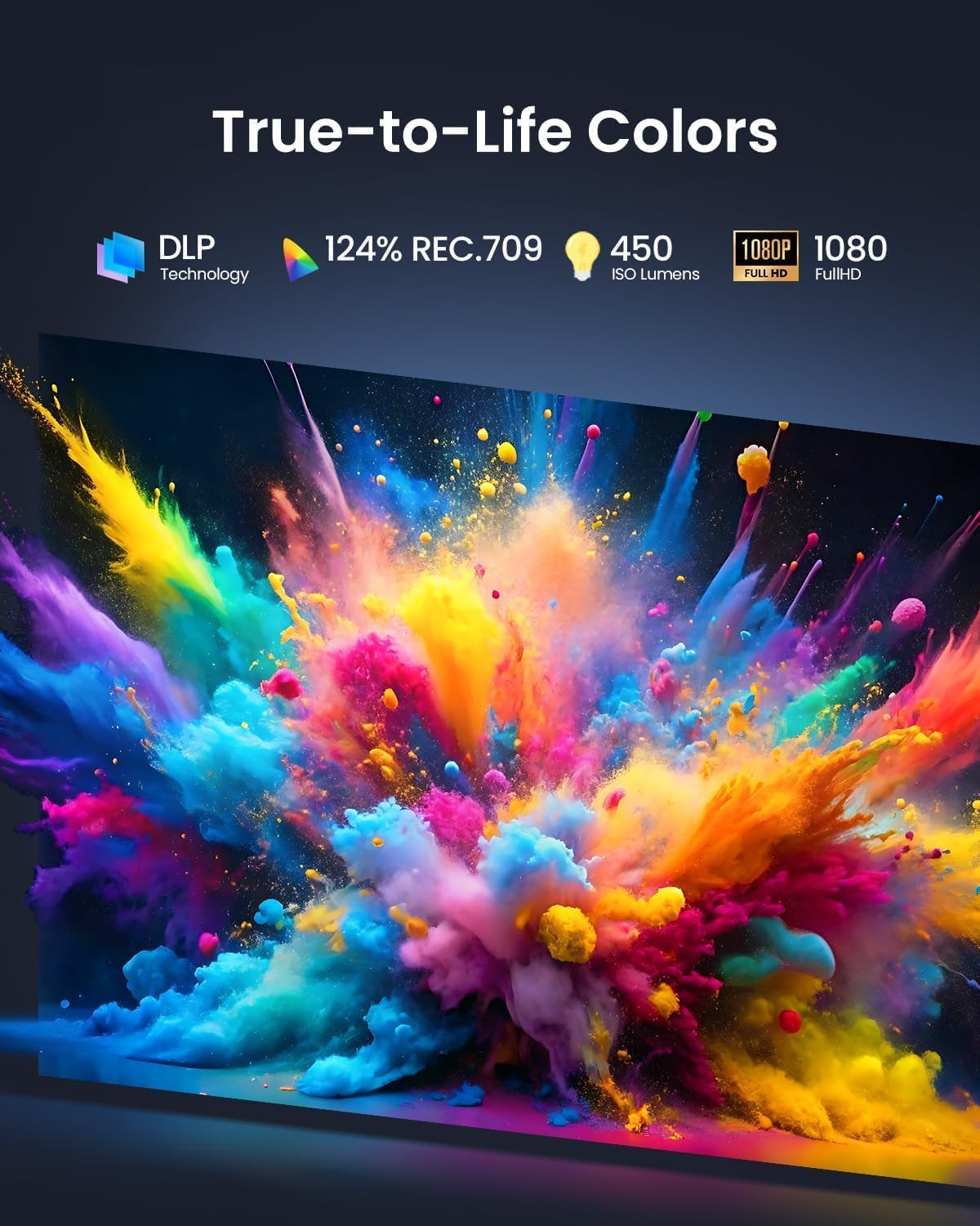 Dangbei Freedo 1080P Portable Projector with Stand, Netflix Officially Licensed, 2.5 Hours Playtime, 180-Inch Home Theater, 450 ISO Lumens, Dolby Audio, Mini Projector with Wi-Fi and Bluetooth image number 3