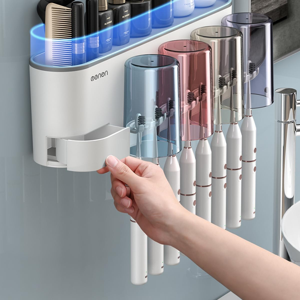 AIMALL Sleek Wall Mounted Toothbrush & Toothpaste Holder Set with Upside-Down Cup | Hygienic Bathroom Storage Solution | Durable Acrylic Organizer for Daily Essentials image number 5