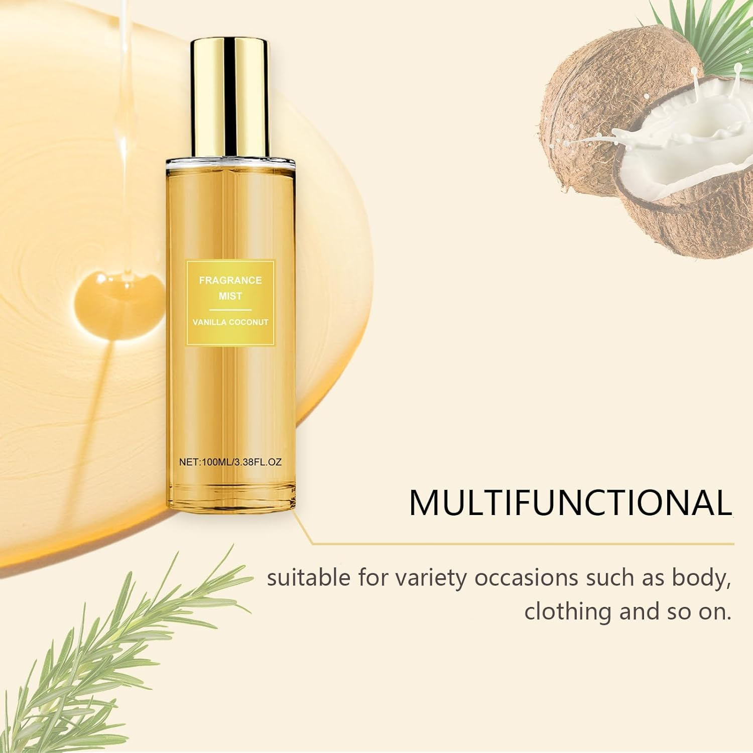 Vanilla Coconut Fragrance Mist, Long Lasting Hair and Body Mist for Women, Coconut & Vanilla Perfume, Deodorization, Nourishing Hydrating, All-Day Light Fragrance, Lightweight & Refreshing (1Pcs) - 2Pcs image number 3