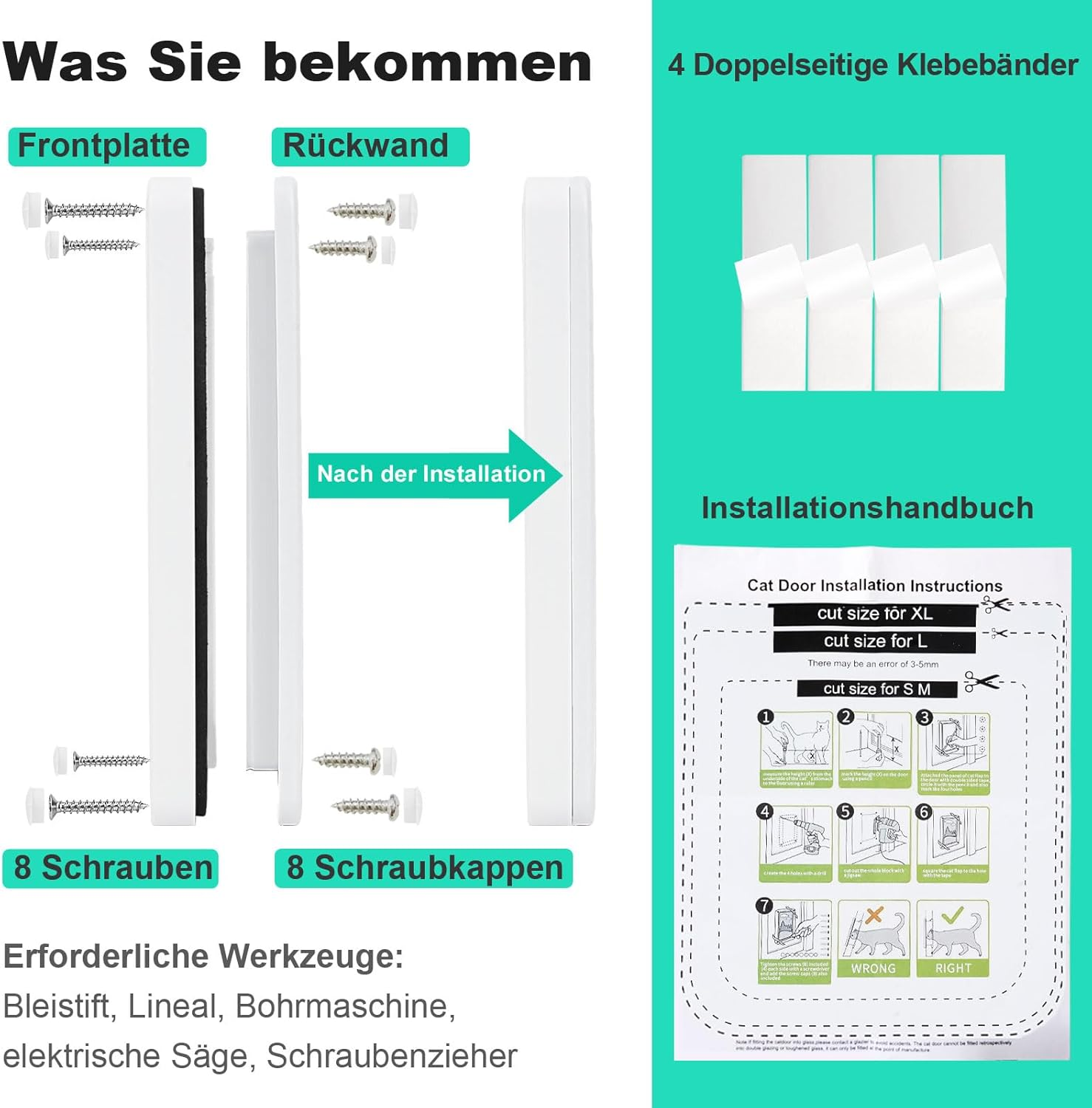 Cat Door for Windows, Fly Screen Doors and Sliding Doors, Pet Safety Door with 4-Way Lock, Weatherproof Cat Flap for Thin Door and Wall (Large, 21 Cm X 19.5 Cm Flap) image number 2