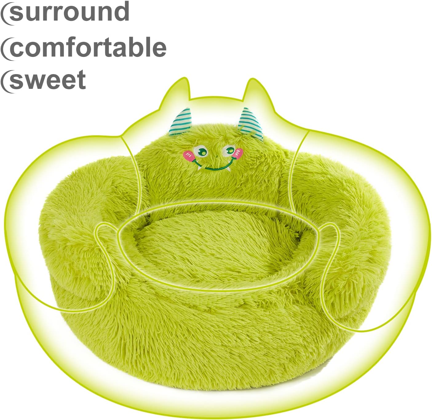 Jiupety Calming Donut Pet Bed, Plush Anti-Anxiety Dog & Cat Bed for Small Pets, Soft Indoor Cuddler Bed with Non-Slip Bottom, Medium (24"X24"X14"), Green image number 1