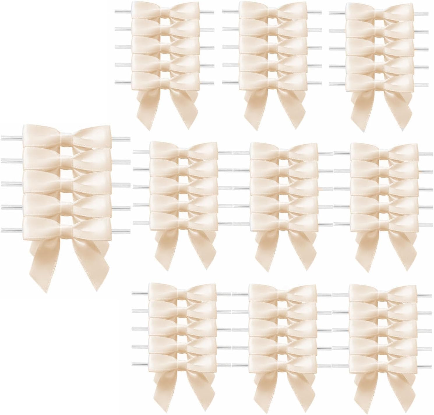 Shengsenfu 50 Pcs Satin Ribbon Bows, Bow Decorations for Party, Gift Wrapping, Weddings, Cake Mini Bow for Crafts Satin Decor Bows, Sweet Satin Ribbon Bowknots for Valentine'S Day (Beige)