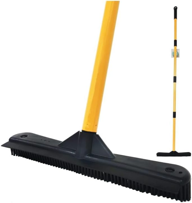 Push Broom,Pet Hair Removal Broom with Squeegee,Soft Silicone Bristle Broom with Long Handle,Non Scratch Carpet Sweeper Brush for Cat Dog Hair Hardwood(Orange) Extra Long for Tall People image number 2