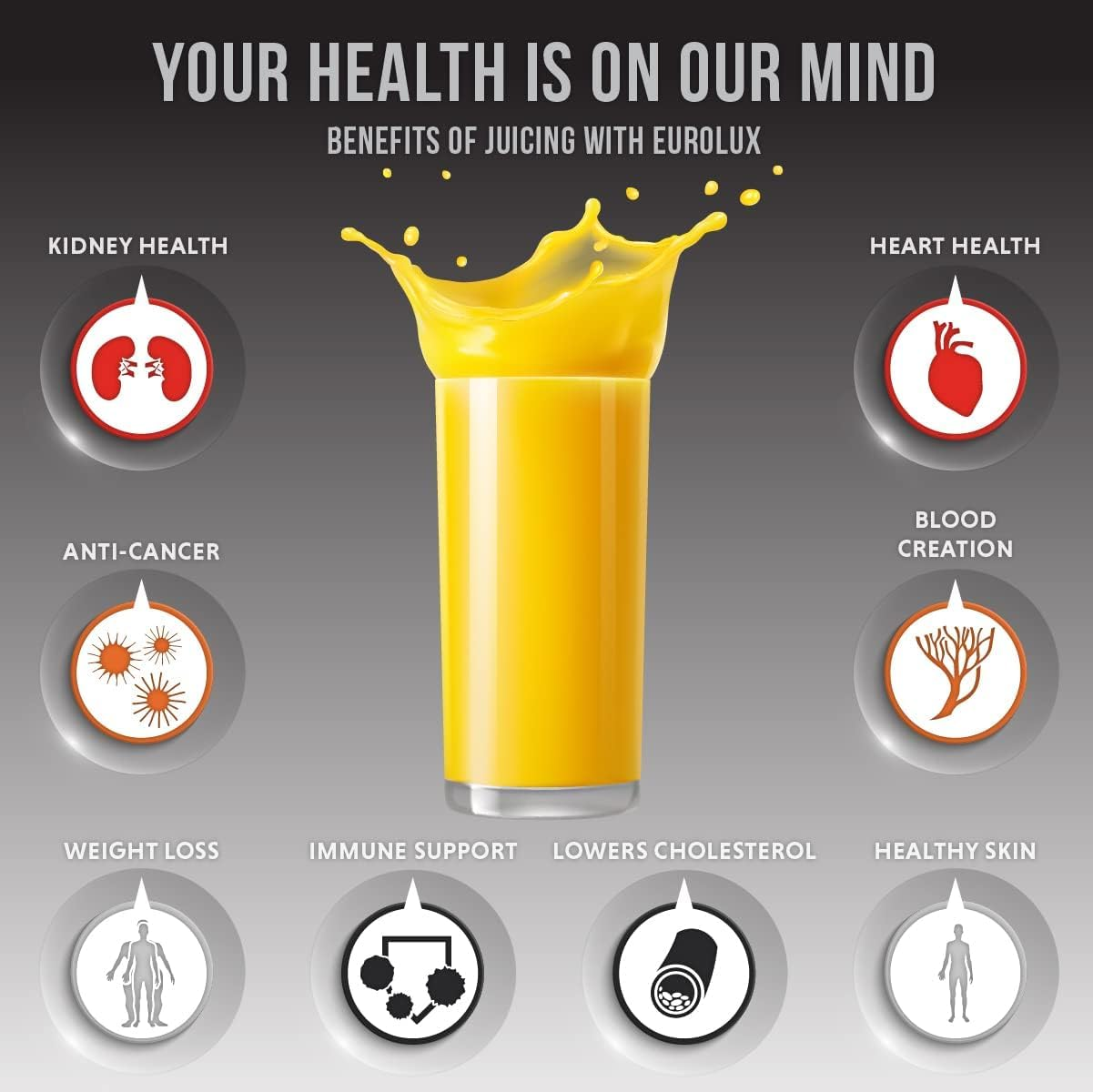 Homodoskey Cast Iron Citrus Juicer | Extra-Large Commercial Grade Manual Hand Press | Heavy Duty Countertop Squeezer for Fresh Orange Juice (Bonus Stainless Steel Cup) (Gray) - Gray image number 2