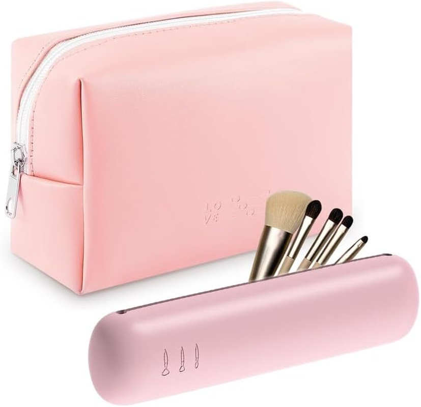 JYNVO Women'S Mini Travel Cosmetic Bag Set, PU Leather Makeup Bag Waterproof + Brush Organiser, Practical for Makeup Storage & Travel image number 2