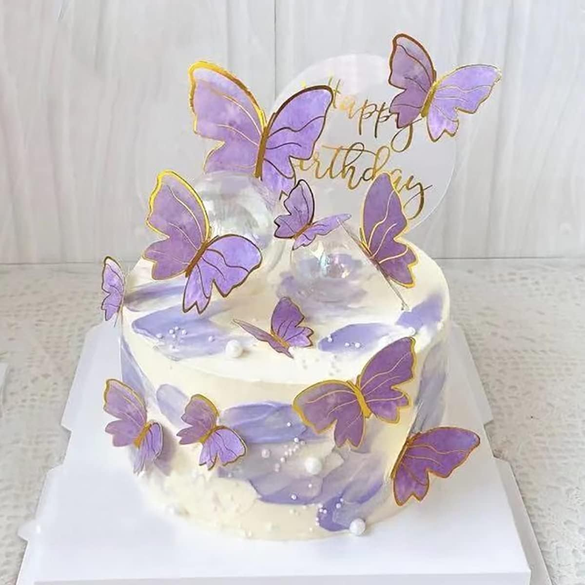 Purple Butterfly Cake Toppers, 11Pcs Butterfly Cupcake Toppers Happy Birthday Metal Gold Happy Birthday Cake Topper for Girls Women'S Birthday Cake Party Decorations image number 6