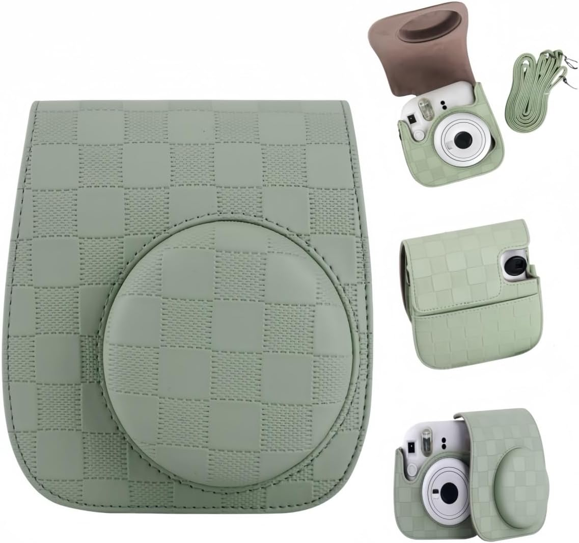 LIN&Eacute;OCT Protective Cover Camera for Mini 8/9/11/12, Portable Camera Bag with Shoulder Strap, PU Leather Protective Pouch with Front Pocket for Cameras (Green)