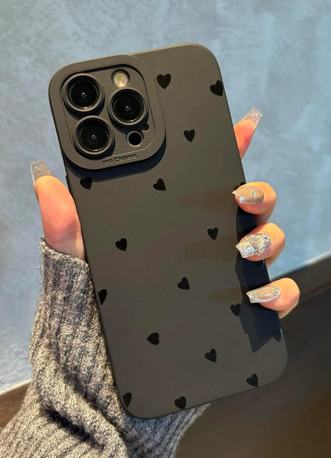 For Iphone 16 Pro Case 6.3 Inch 2024, Aesthetic Love Hearts Print Phone Case for Women Girls Men, Slim Silicone Protective Phone Cover for Iphone 16 Pro, Black Love Hearts image number 3