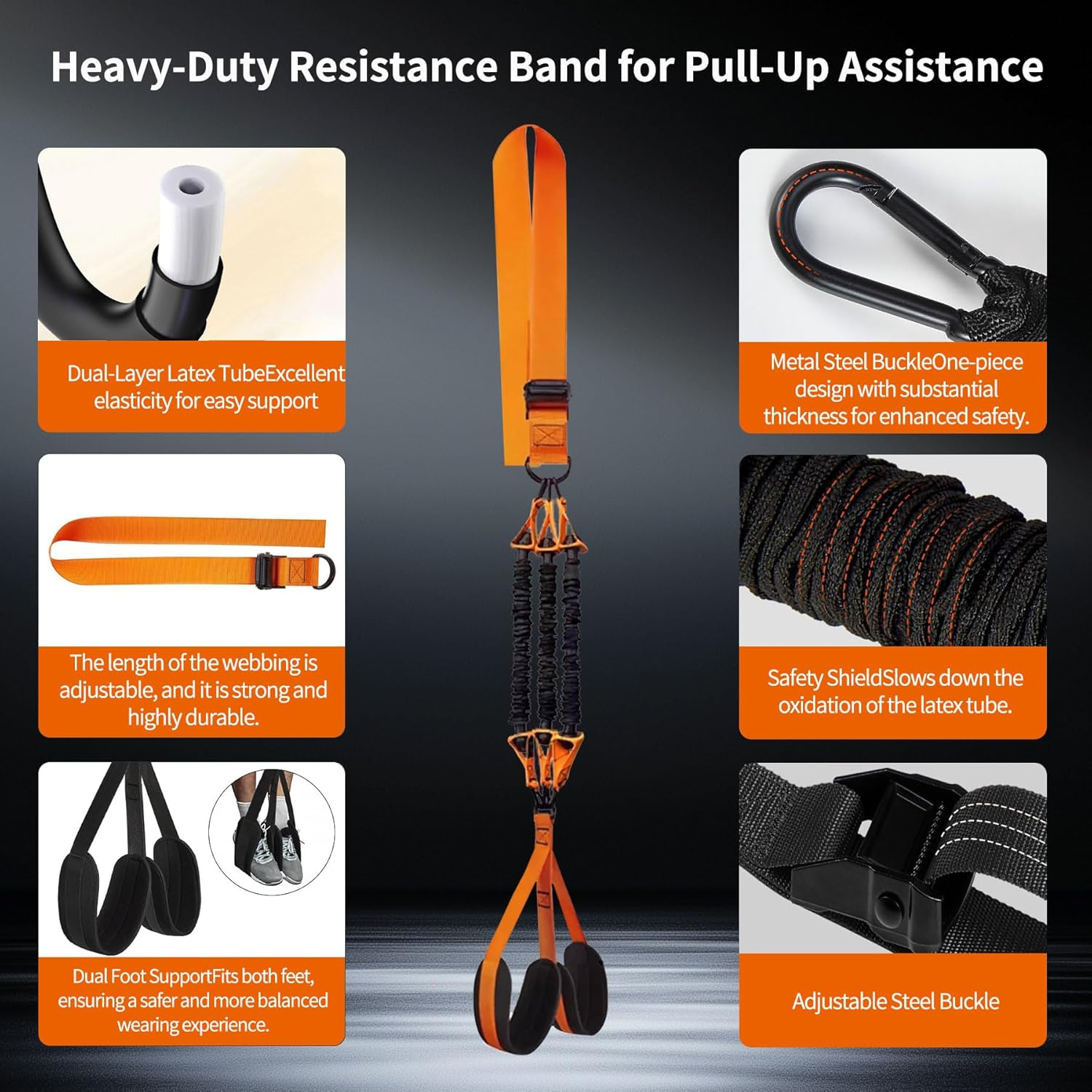 ZAOZAOLLND Pull up Assistance Bands,Adjustable Heavy-Duty Resistance Bands,Adjustable Weight/Size with Fabric Feet/Knee Rest, Bands for Pull up Assist for Strength Training image number 2