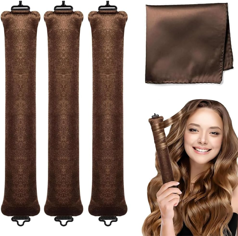 Aufondof Heatless Hair Curler Velvet, 4 Pcs Rollers for Overnight Curls to Sleep In, Overnight Blowout Rods Heatless Curls for Short Long Hair All Hair Types Styling Tools, Brown image number 6