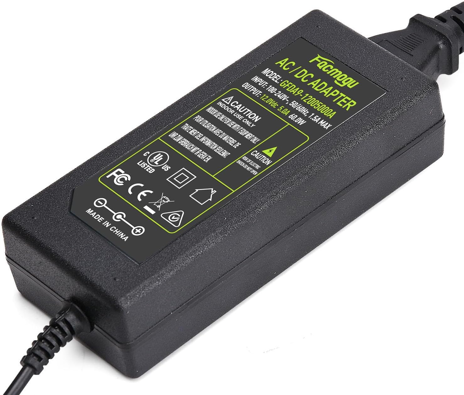 Facmogu AC to DC 12V Power Adapter, AC 100V-240V to DC 12V 5A 60W Power Supply, AU Plug 5.5X2.5Mm & 5.5X2.1Mm, 2.1M/ 6.9Ft Long Cable Switching Transformer Converter for LED Strip Light Cameras CCTV