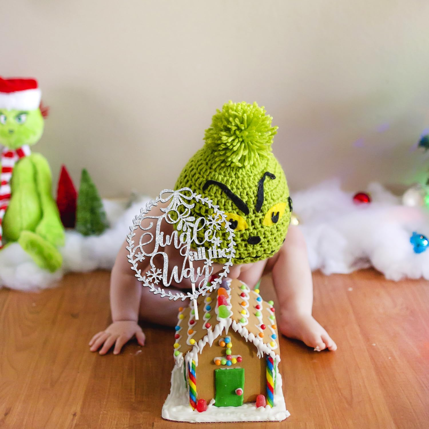 Jingle All the Way Cake Topper, Merry Christmas, Santa Cake Decor, Joyeux Noel Happy New Year Winter Christmas Holidays Eve Party Decoration Supplies, Silver Glitter image number 3