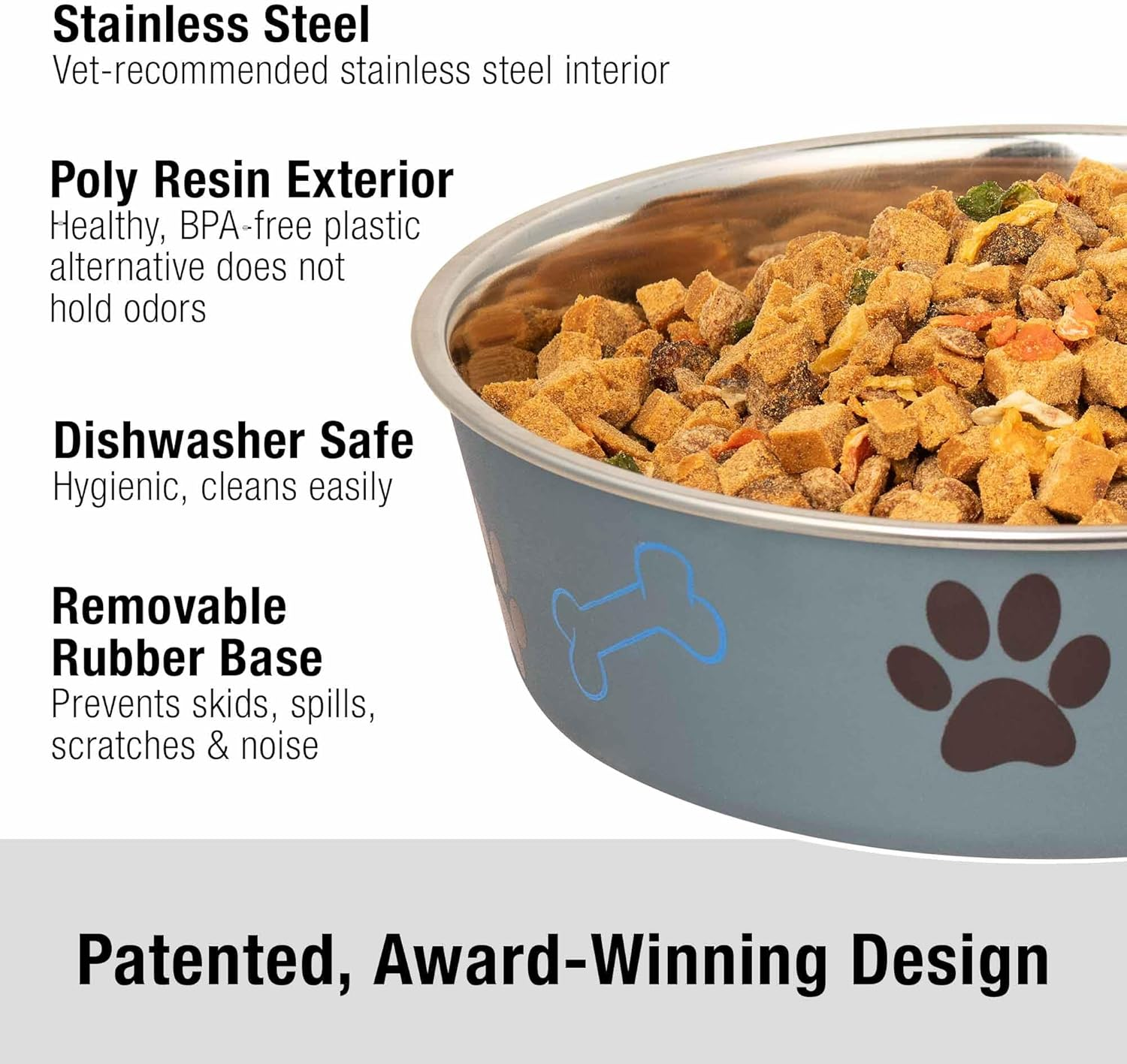 Loving Pets - Bella Bowls - Dog Food Water Bowl No Tip Stainless Steel Pet Bowl No Skid Spill Proof (Large, Blueberry Blue) image number 3