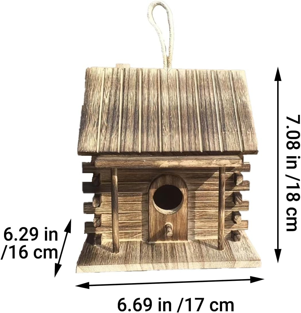 AIMALL Outdoor Wooden Bird House Nest &ndash; 7.08In Hanging Solid Wood Breeding Box for Parrots, Finches, Sparrows, Garden Aviary, Rustic Natural Bird Shelter image number 5
