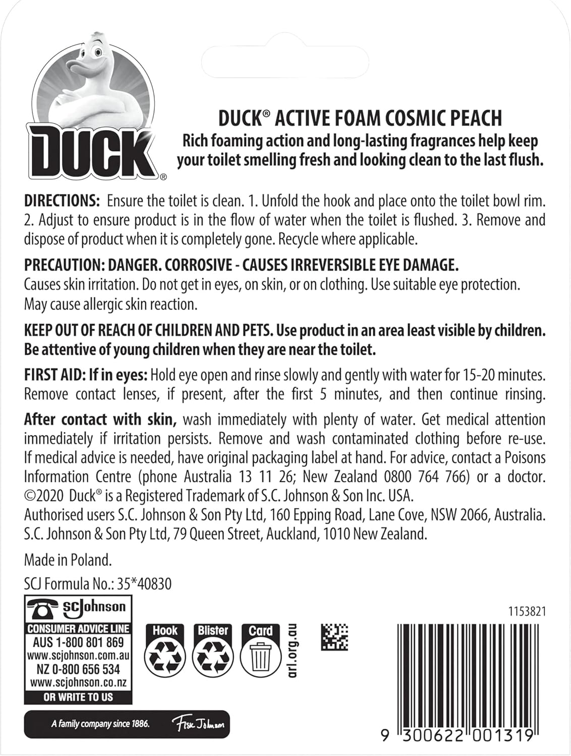 Duck Active Foam Toilet Bowl Cleaner, Foam Cleaner and Toilet Bowl Freshener, Cosmic Peach Fragrance, 38.6G image number 2