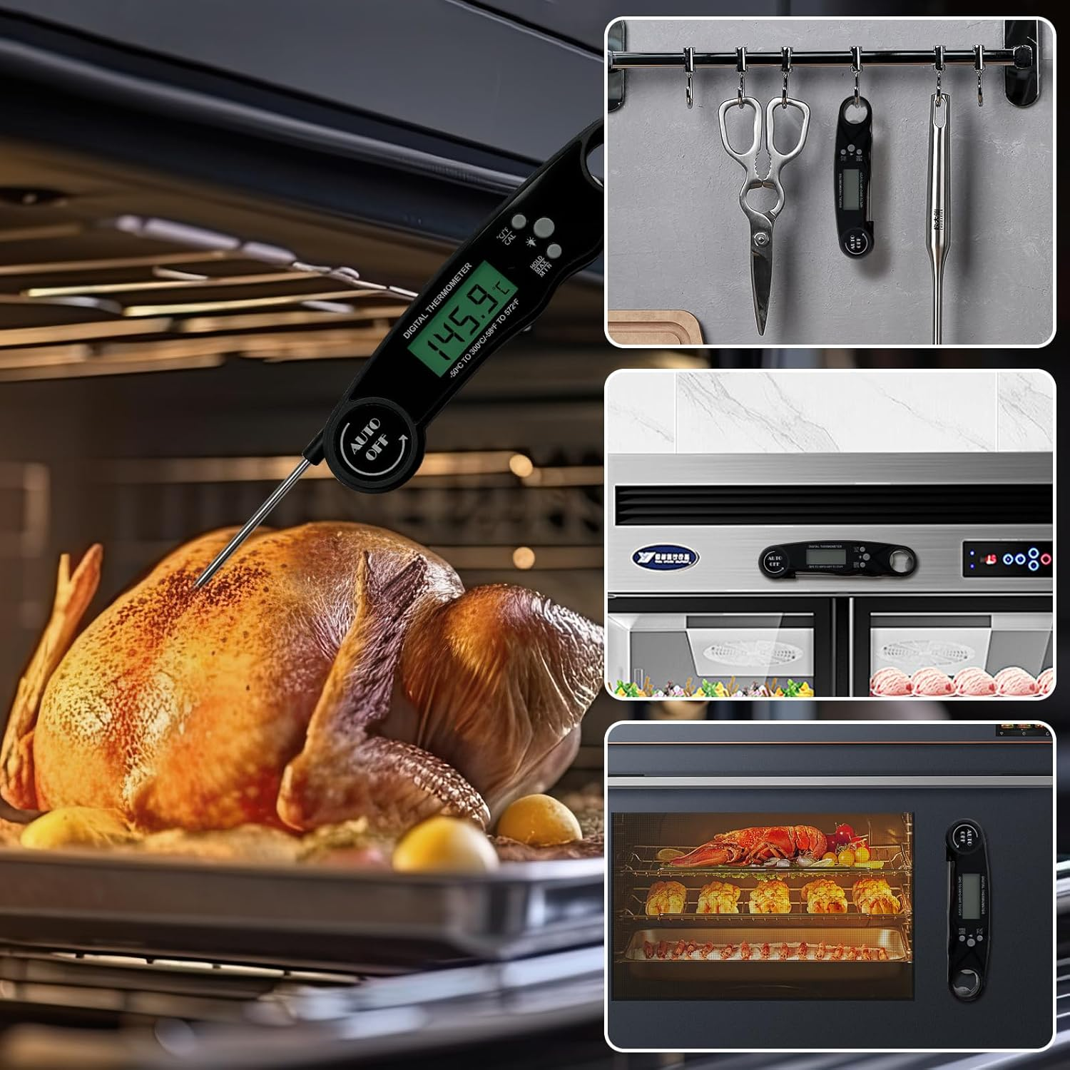 JOLLY GADGETS AUTO Instant Read Digital Thermometer &ndash; Waterproof, Fast & Accurate with Backlight Display, Calibration Function, and Wide Temperature Range for Cooking, Grilling, Frying, and Baking