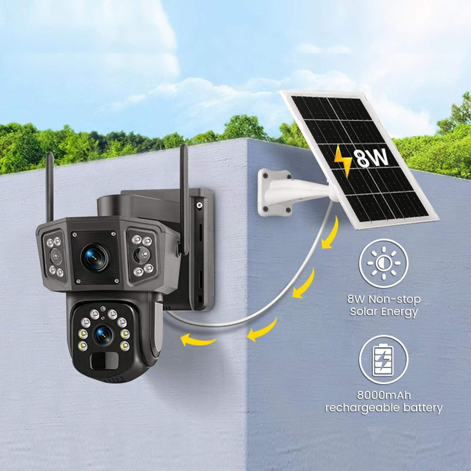 Solar Security Cameras Wireless Outdoor, 4K Battery Powered PTZ Wifi 8MP Security Camera, PIR Motion Detection & 360&deg; Panoramic View, Dual Lens image number 6