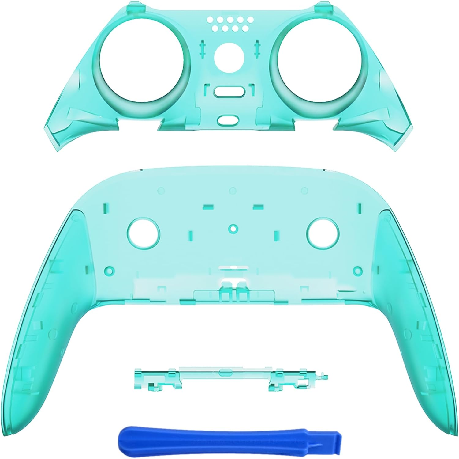 Extremerate Top Bottom Decorative Trim Shell Compatible with Ps5 Edge Controller DIY Replacement Front Back Clip Shell, Custom Emerald Green Plates Cover Compatible with Ps5 Edge Controller - Clear image number 5