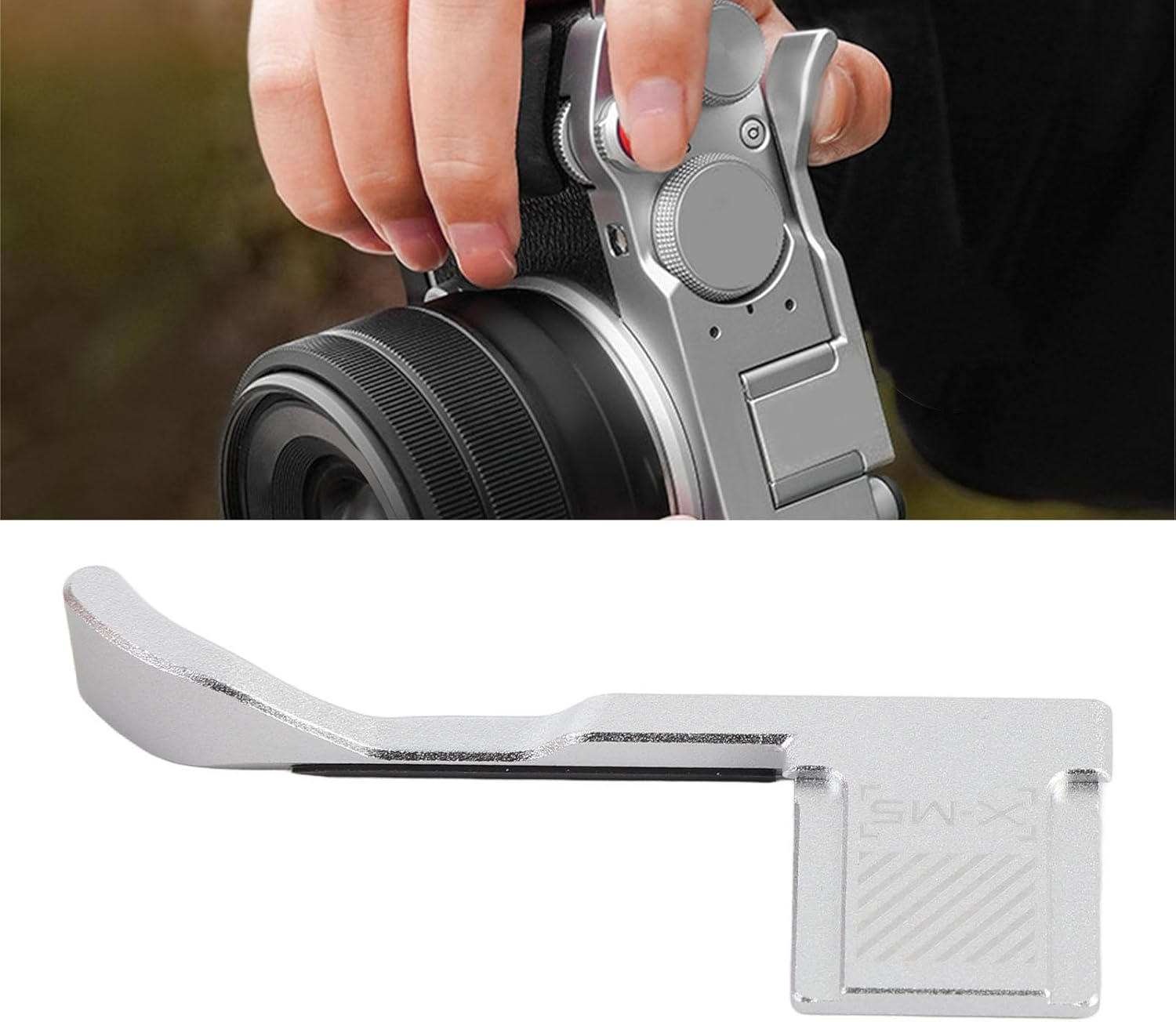 X-M5 Thumb Grip, Aluminum Alloy Metal Hot Shoe Thumb up Rest Support Grip for X-M5 Camera, with Shutter Release Button, Silver image number 1