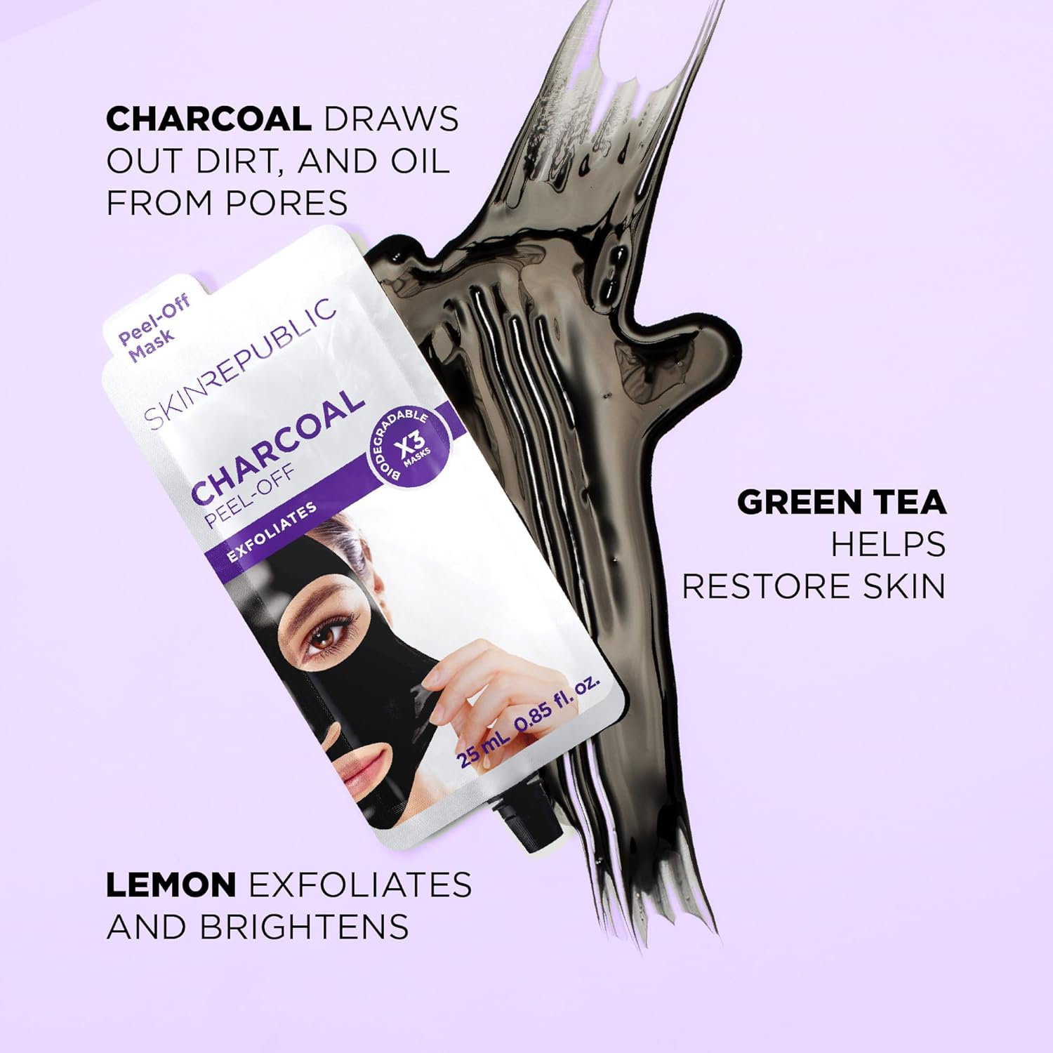 Skin Republic Charcoal Peel-Off Face Mask. Purifies, Removes Blackheads and Dead Skin Cells for Smooth Skin. Made in Korea. image number 1