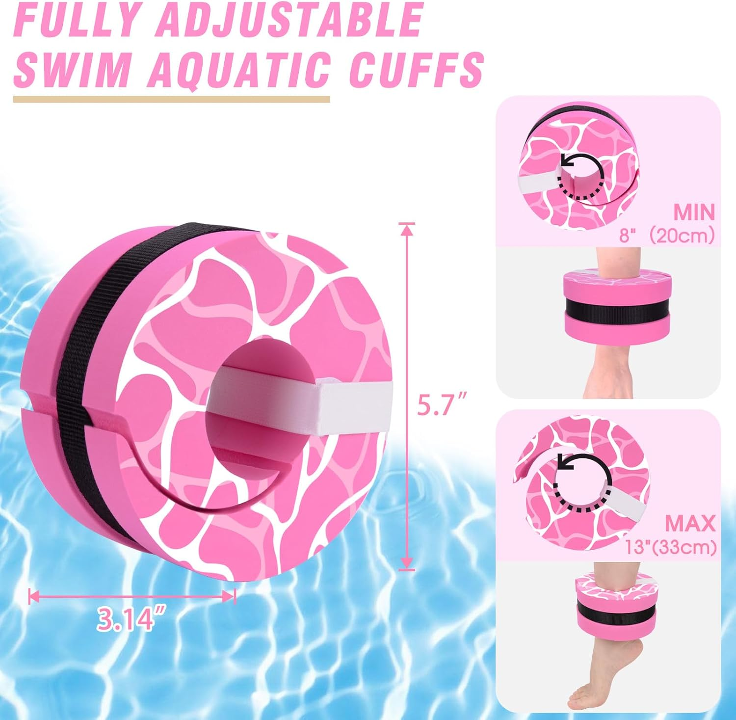 Hikeen Swim Aquatic Cuffs,High-Density EVA Water Aerobics Float Ring Fitness Pool Exercise Weights Set, Water Ankles Arms Belts with Detachable Adjustable Webbing for Swim Fitness Training - Blu image number 6