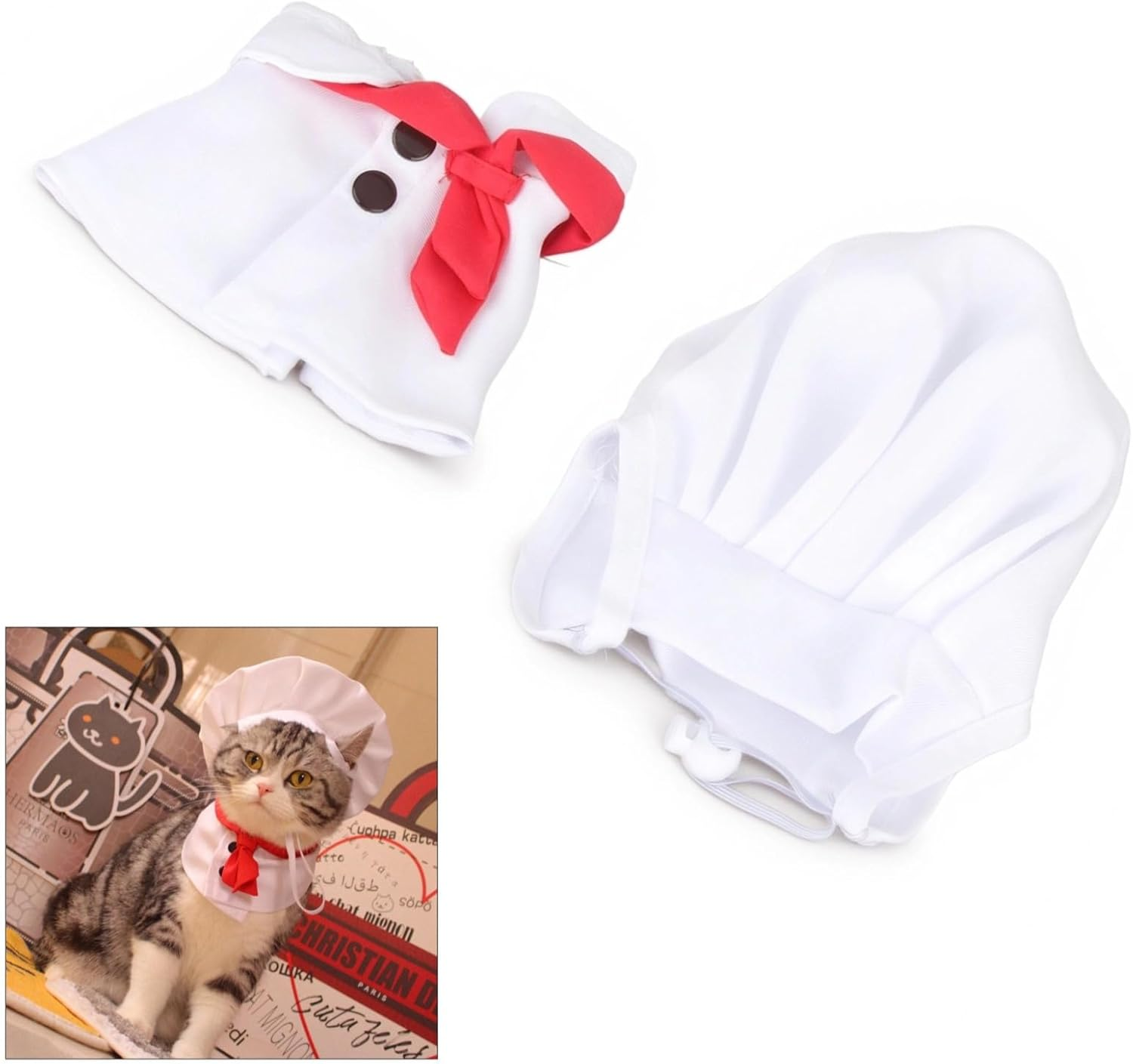 Cute Pet Chef Costume, Size Adjustable Washable Pet Clothing for Cat Dog Hat and Cape, Dog Chef Hat, Baker Outfit for Cats (L) image number 2