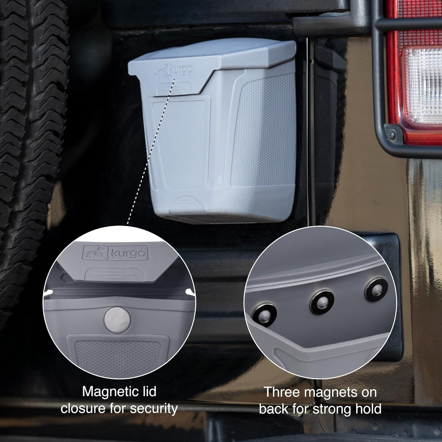 Kurgo Tailgate Dumpster for Dog Garbage and Poop Bags, Magnet Trash Bin for Cars, Car Waste Basket for Pets, Attaches to Tailgate or Bumper, Pet Travel Accessories, Easy to Clean image number 3