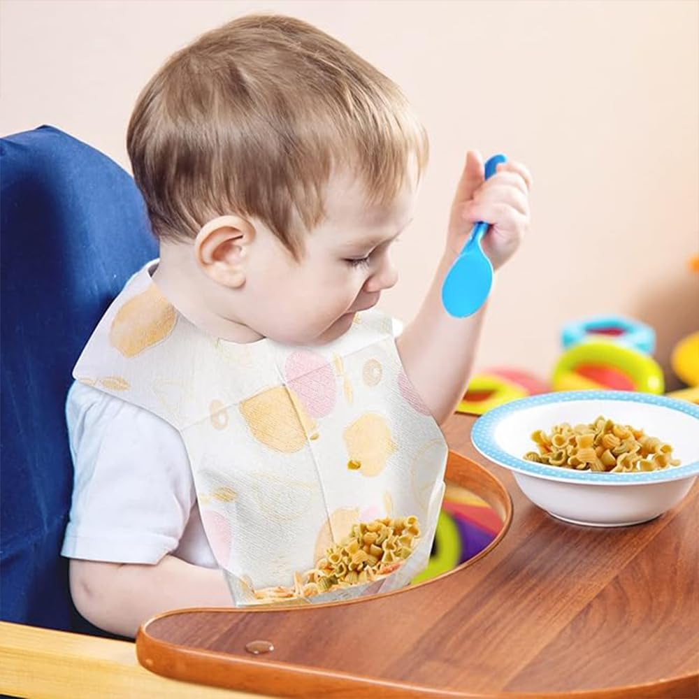 50PCS Disposable Baby Bibs &ndash; Waterproof Travel Bibs for Girls & Boys with Large Pocket, Adjustable Neck, Leak-Proof Liner, Individually Wrapped for Toddler Feeding image number 3