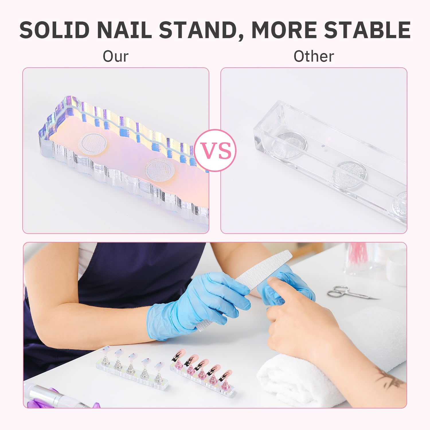 Etercycle 2 Set Nail Holder for Display Painting Nails - Aurora Acrylic Magnetic Practice Nail Stand Set - Fake Nail Holder for Press on Nails with Reusable Adhesive Putty (Aurora Pink) image number 5