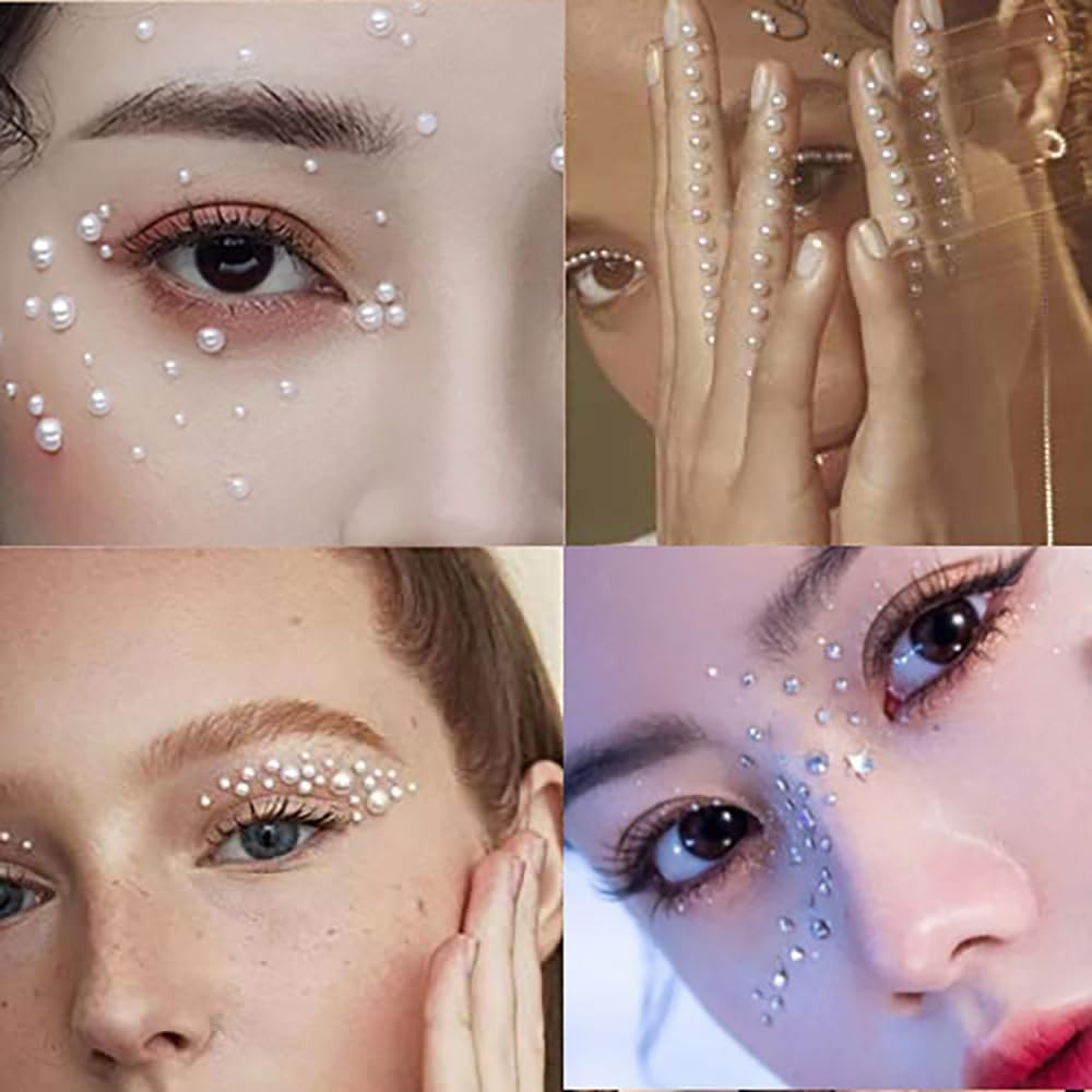 Custelen 486Pcs Self-Adhesive Face and Hair Gems - Rhinestones and Pearls for DIY Makeup and Crafts - Assorted Sizes and Colors - Face, Eyes, and Body Decorations image number 3