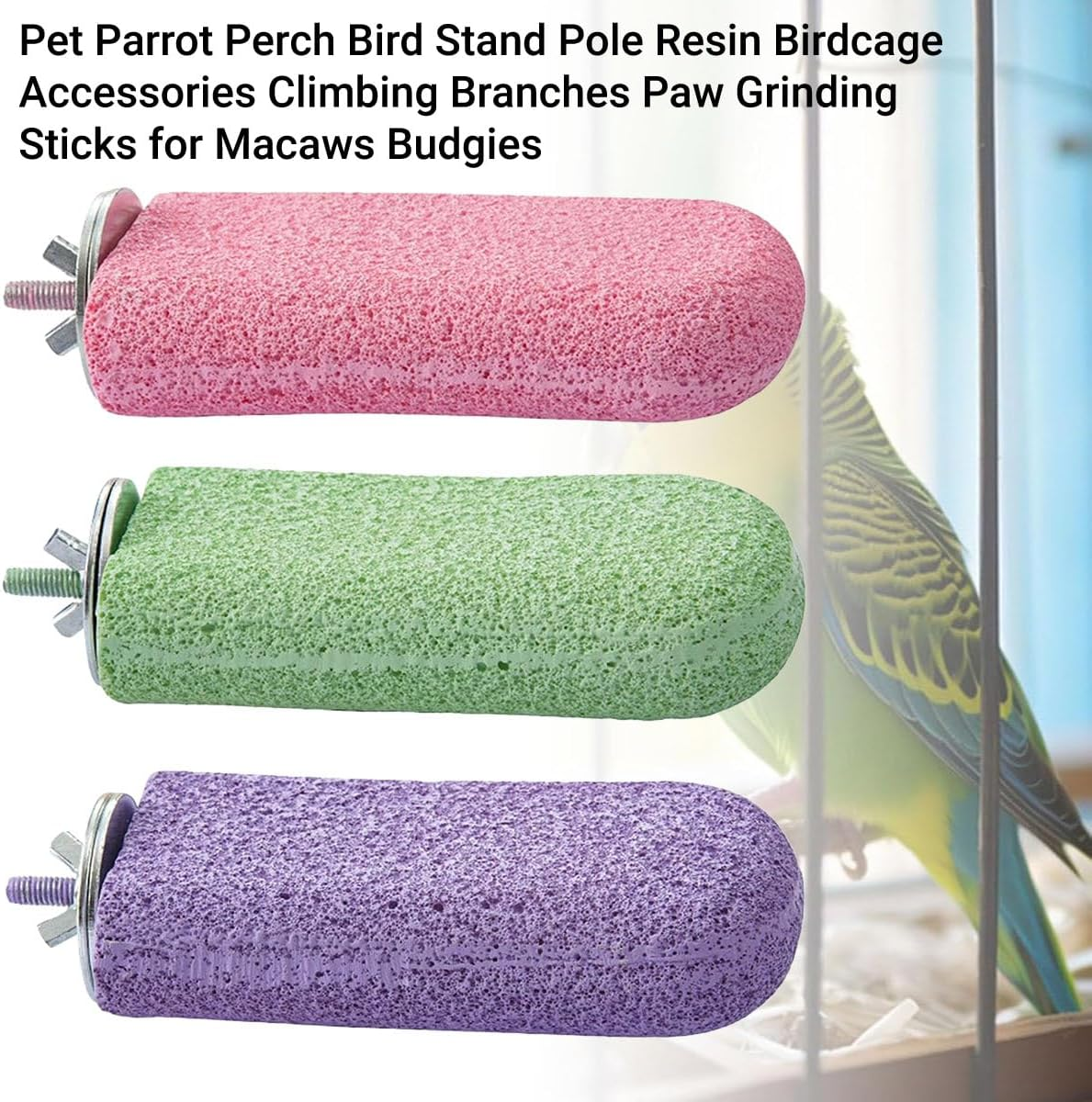 AIMALL Parrot Stand Resin Grinding Stick Ice Cream Platform Bird Perch Claw Sharpener Pink Green Purple 2.6In X 4.7In Bird Cage Accessories for Tiger Skin and Xuanfeng Parrots - Green image number 5