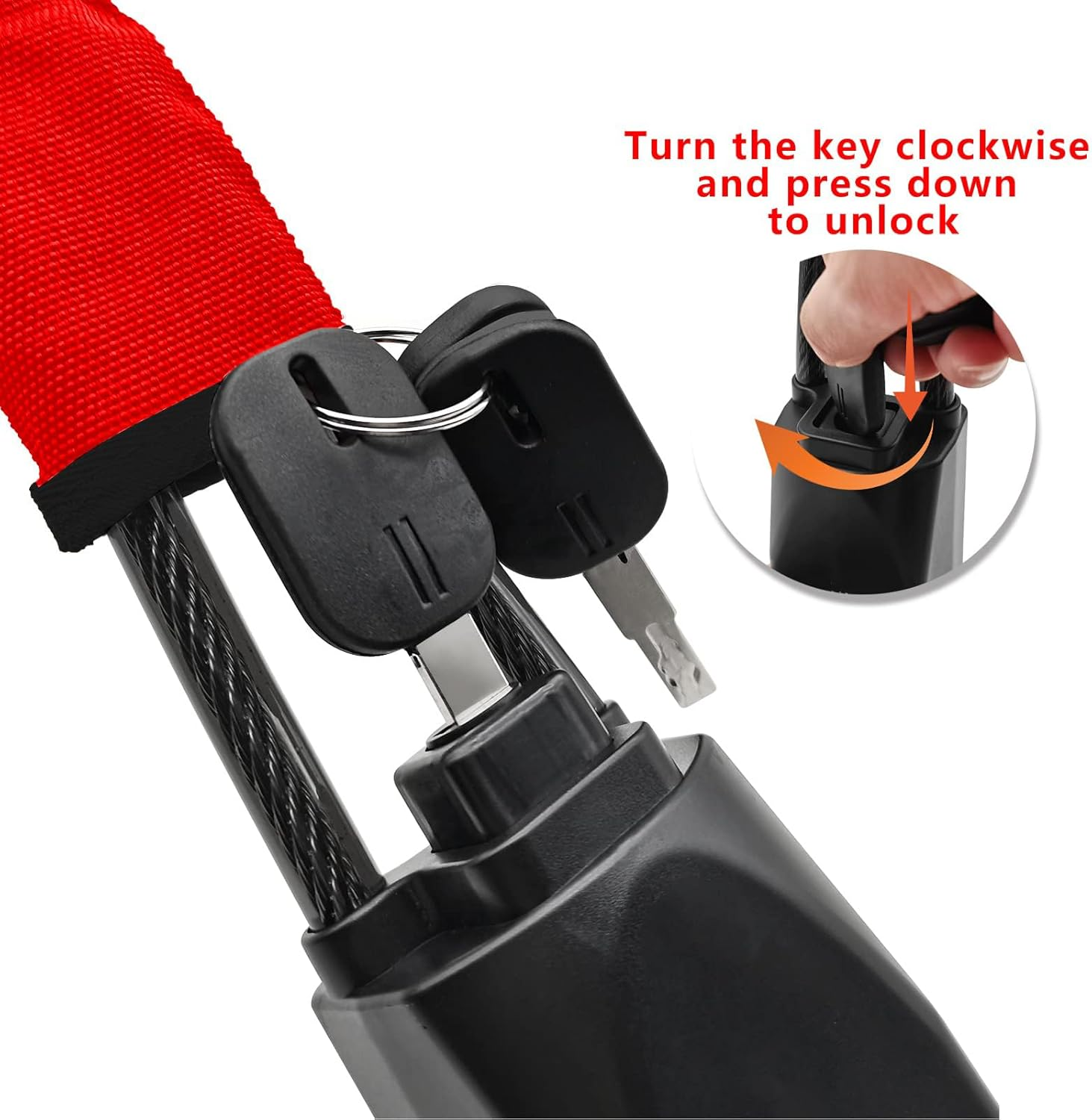 Car Steering Wheel Lock, Seat Belt Lock, Anti-Theft Device, Max 17 Inch Length, Small and Light-Weight, Multi-Functional, Fit Most Vehicle, SUV, Golf Cart Security Red-Black image number 2