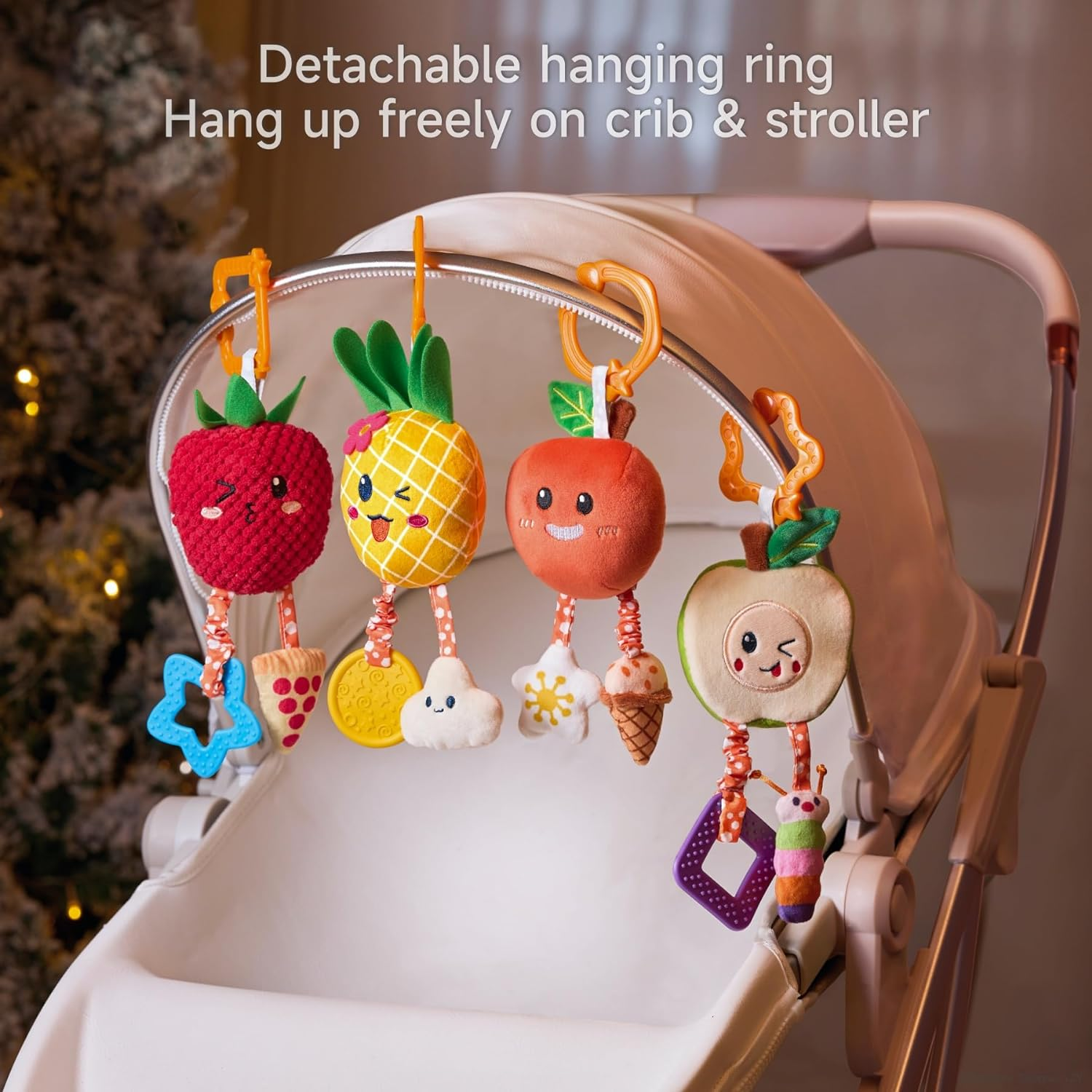 OR or TU Baby Toys for 3 6 9 12 Months, Hanging Toys Fruit Rattles Infant Newborn Stroller Mobile Toys Car Seat Crib Plush Wind Chime for Boys Girls image number 4