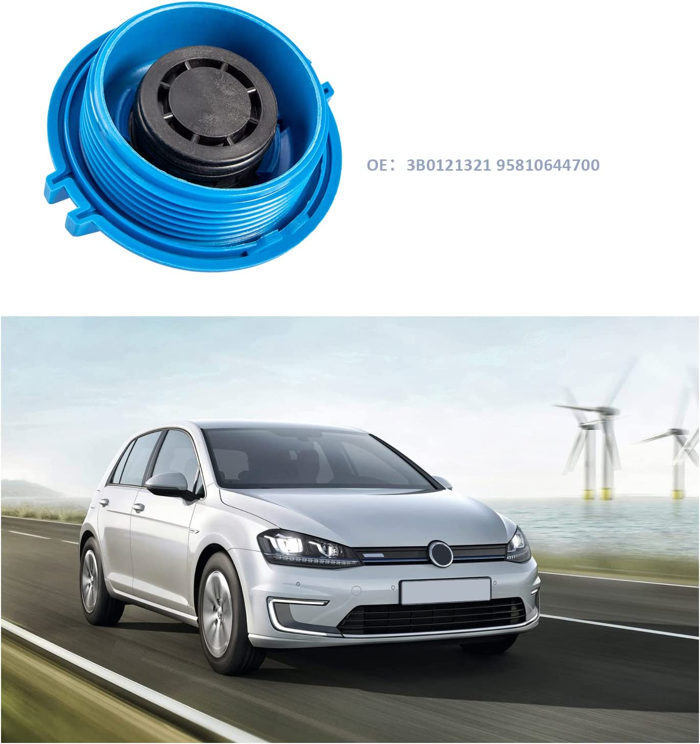 Emsea Radiator Expansion Tank Cap 3B0121321 95810644700 Blue Plastic Coolant Tank Lid Cap Compatible with Volkswagen Golf, Compatible with Audi A1 A3 A4 A6 image number 5