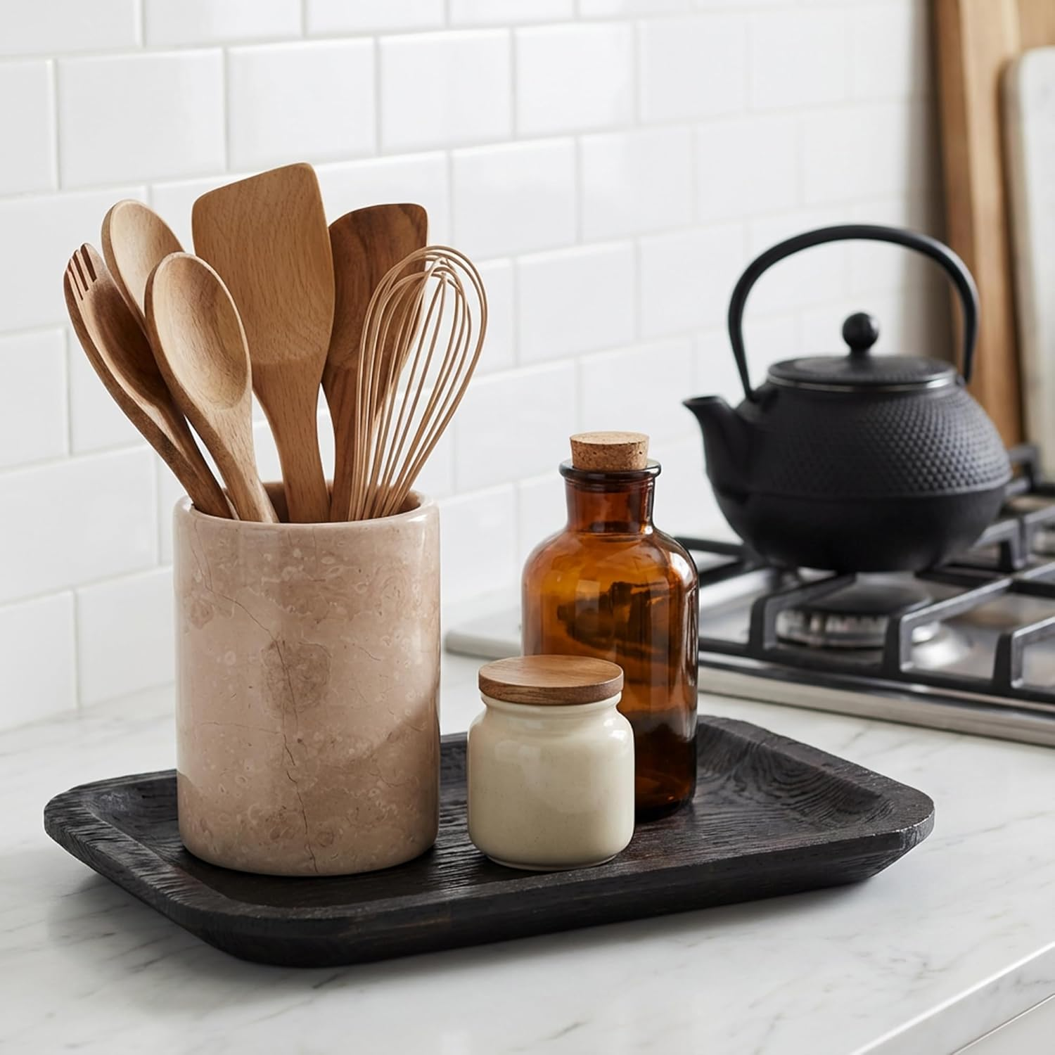 Radicaln Marble Utensil Holder 6.5'' Inches White Utensil Holder for Kitchen Utensils Set Spoon Holder & Crock Kitchen Tools for Cooking Countertop Spatula Set image number 5