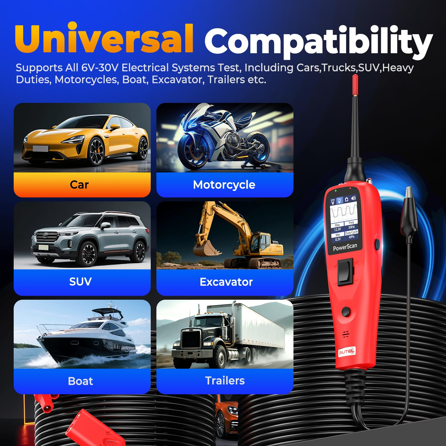 Autel Powerscan PS100 Automotive Circuit Tester, Power Circuit Probe Tool, 12-24V Electrical Short Open Breaker Circuit Finder, Digital Multimeter/Relay & Diode Resistance Tool Kit W/ 20FT Long Cord image number 4