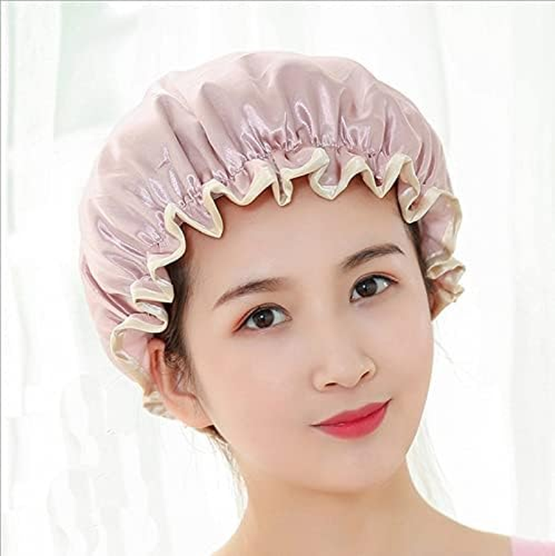 SOWUNO Shower Cap Waterproof Elastic 3PCS Dual-Layer Thickened Stretchy Adjustable Bath Cap for Home Fashion Smooth Long image number 6