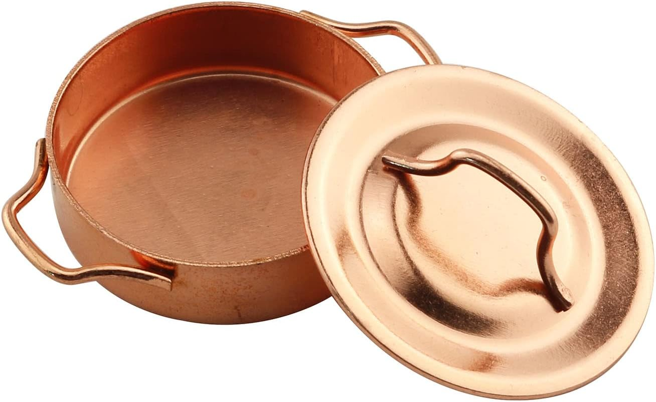 TAODAN Dollhouse Kitchen Cookware 1/12 Scale Miniatures Metal Frying Pans, Kettle, Copper Pots with Lids for Dollhouse Kitchen Accessories Christmas Birthday Gift Miniature Stovetop Cookware image number 3