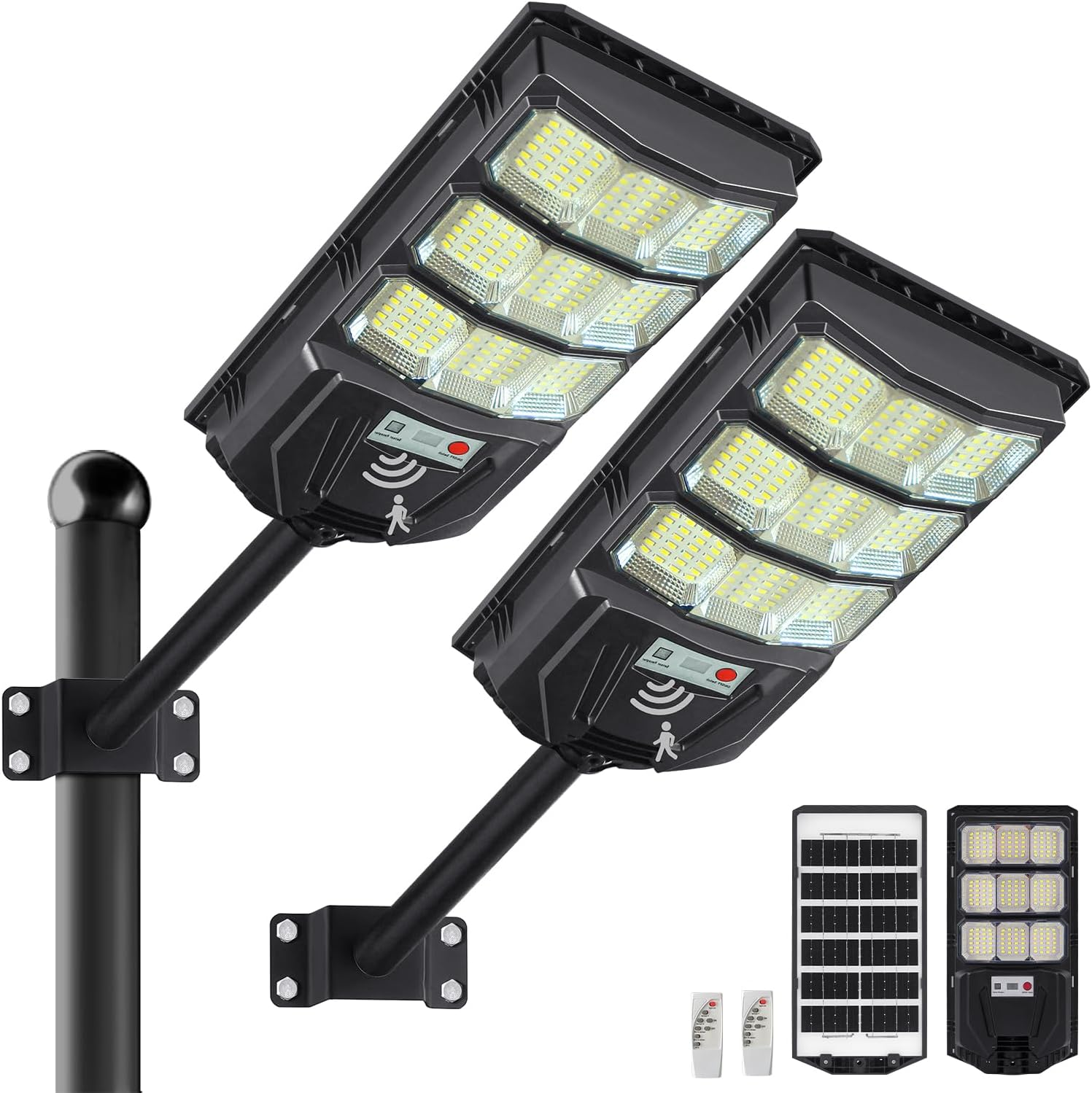 Solar Street Lights Outdoor, 1200W LED Solar Parking Waterproof Light with Motion Sensor Remote Control, 8500K Dusk to Dawn LED outside Security Flood Commercial Lighting for Yard, Parking Lot image number 3