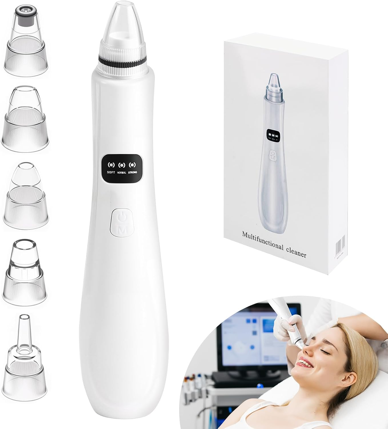 Visual Blackhead Remover Pore Vacuum, Blackhead Extractor with 5 Detachable Probes, USB Rechargeable Facial Pore Cleaner Kit for Deep Cleansing Acne Treatment on Nose & Face, Men & Women Beauty Device image number 4