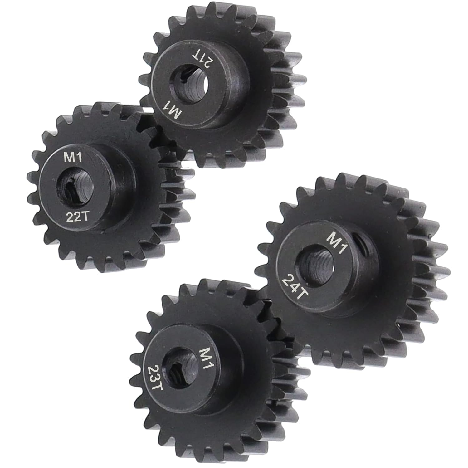 Treehobby 4PCS Metal Steel M1 Pinion Gear Sets 21T 22T 23T 24T Fit 5Mm RC Motor Shaft Gears Compatible with Arrma Traxxas Axial HSP Redcat Losi 1/8 1/10 Scale RC Car Truck Buggy image number 1