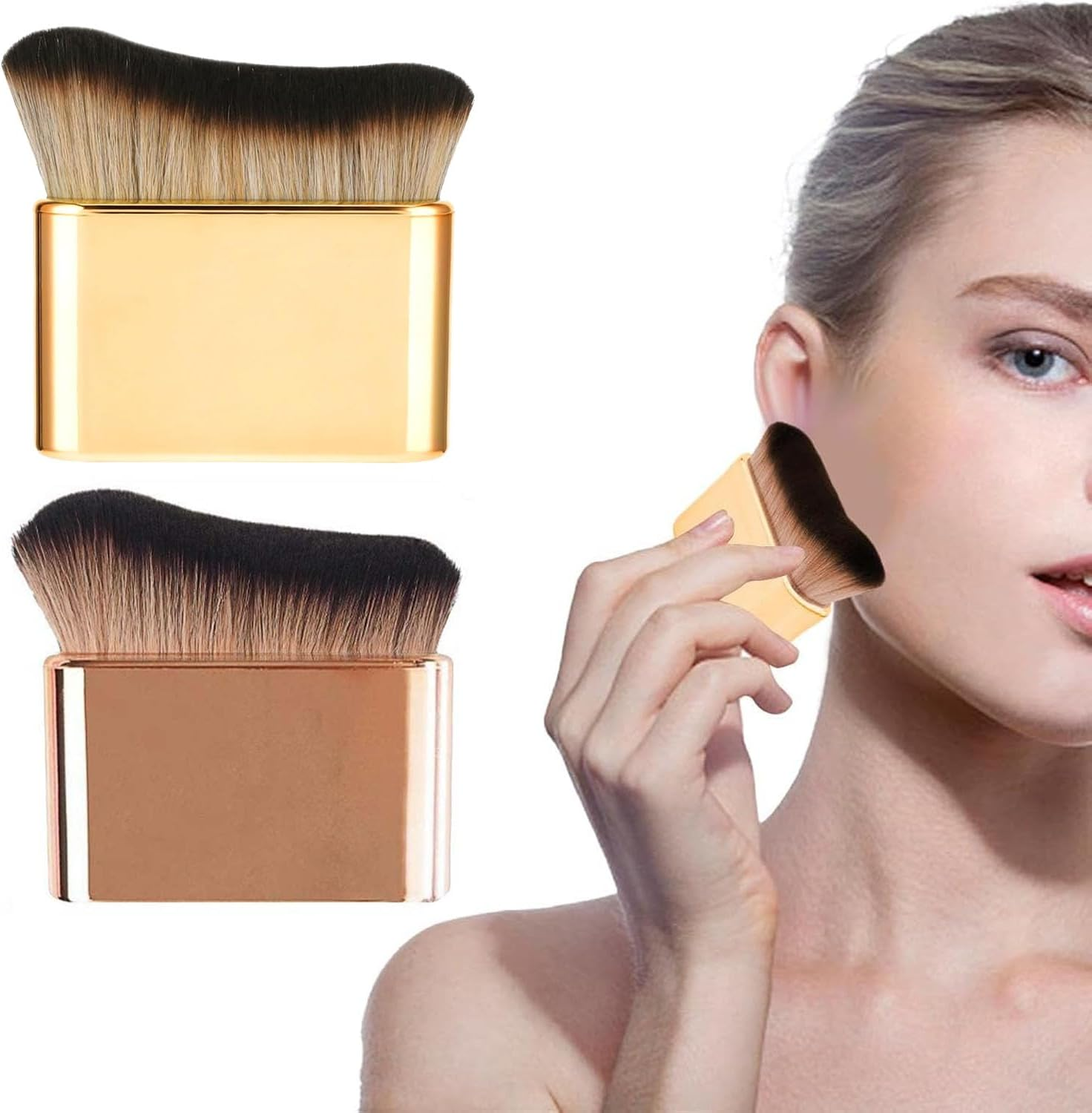 2Pcs Self Tanning Brushes, Body Makeup Brush Self Tanner Body Face, Fake Tan Blending Brush for Tanning Sunscreen Body Lotion Mousses (Rose Gold, Champagne Color) image number 5