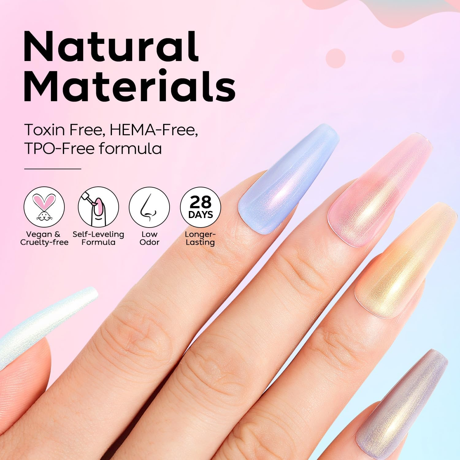 AIMEILI Hema Free Gel Nail Polish Pearl Top Coat 6 Color Set, Cruelty Free, Vegan, 2 in 1 Pearlescent Glitter Glossy Shiny No Wipe Gel Top Coat image number 3