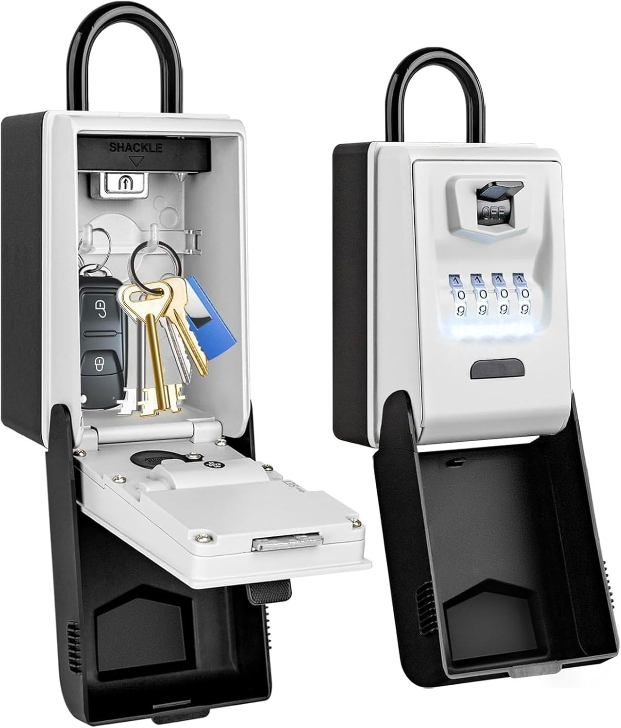 Afallz Key Lock Box with Light up Dials, Portable Wall Mount Key Storage Box with 4 Digit Resettable Code Combination& Slide Cover for Home Hotel School Company Spare Keys image number 3