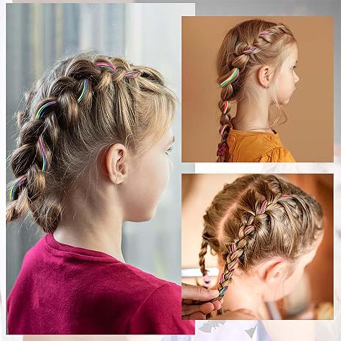 Pack of 32 Hair Braids Colourful Hair Wrap Cord Various Gradient Colours Hair Rope Band Rainbow Braided Hair Scrunchie DIY Ponytail Braids Hair Styling Accessories for Women Girls Hair Strands image number 4