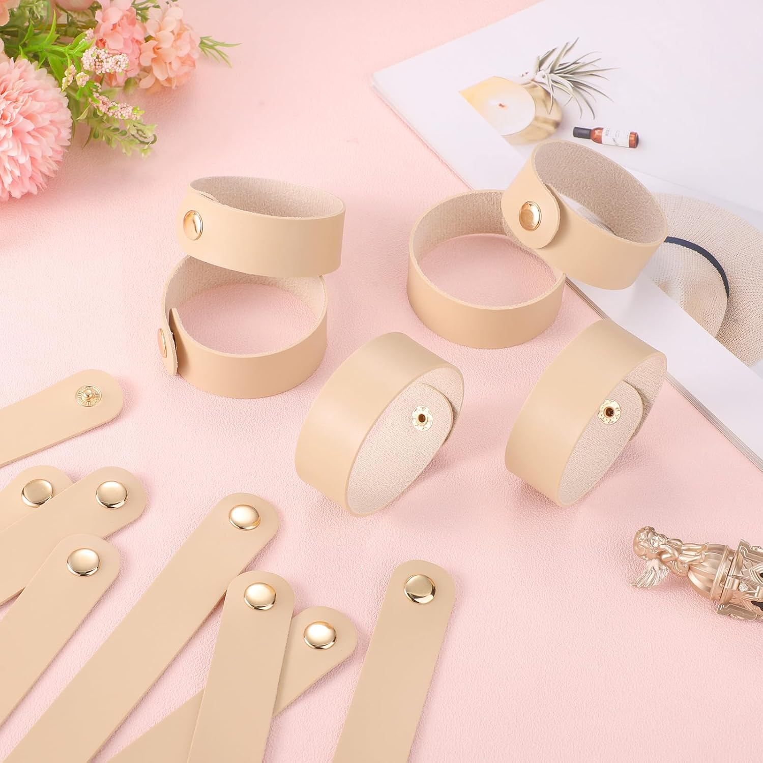 26Pcs Leather Bracelets, 9.06X0.98 Inch PU Leather Snap Bracelets Blank Plain Leather Wrist Strap with Metal Button Wristband Cuff Bracelet DIY Craft for Men Women Jewelry Making image number 5