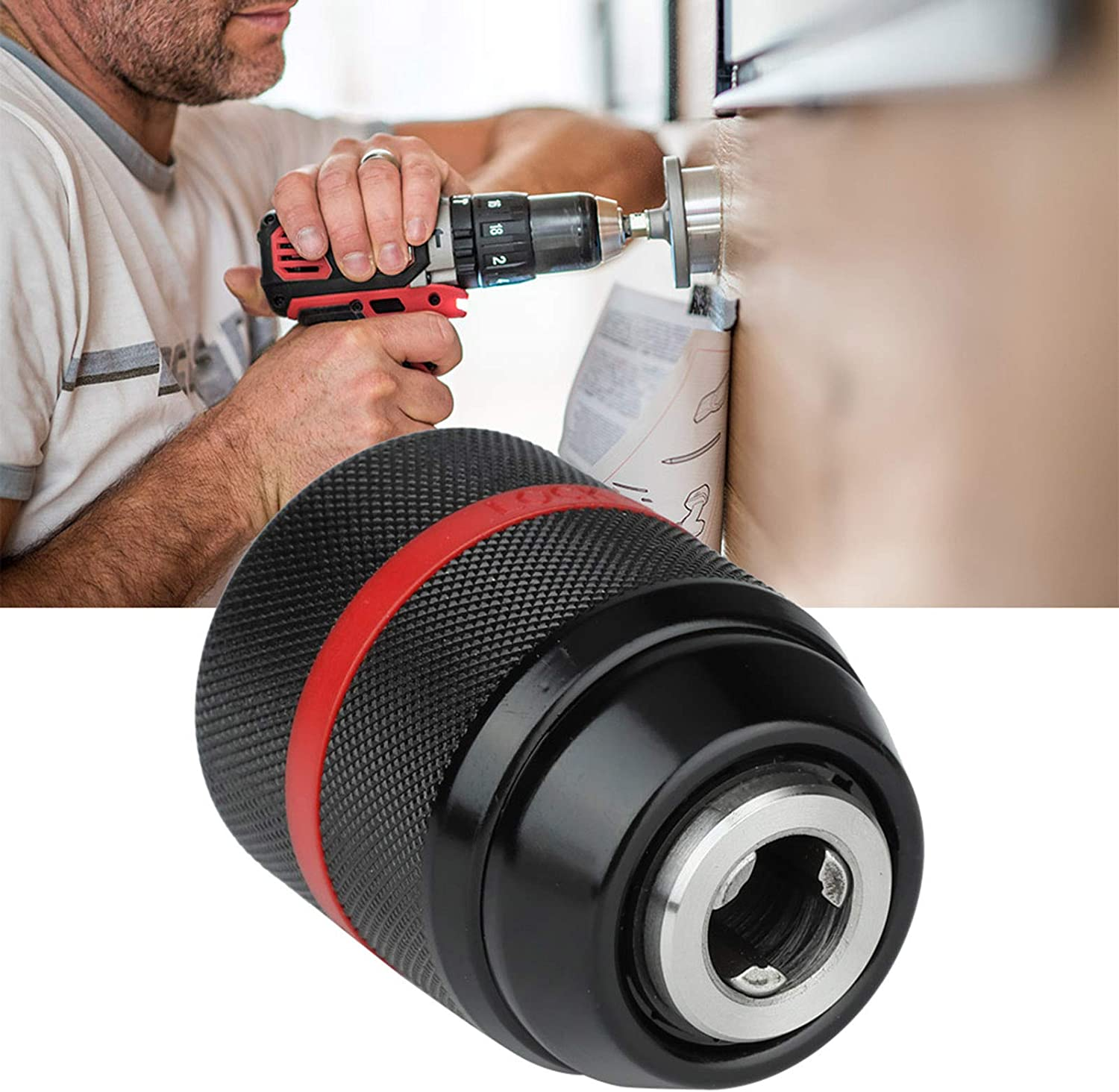 SOULONG Drill Chuck Keyless, Self-Tighten Hand Drill Chuck Holder with 2~13Mm Clamp Range for Multiple Purposes image number 5